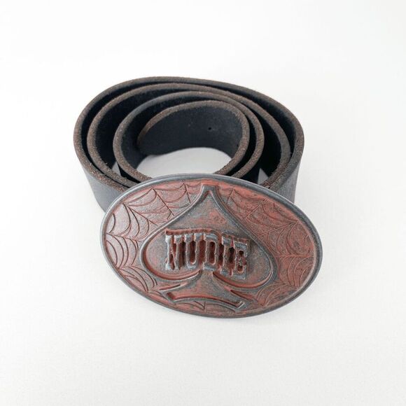 Nudie Jeans Mens Wide Leather Buckle Belt Black 38.5 - Picture 2 of 6